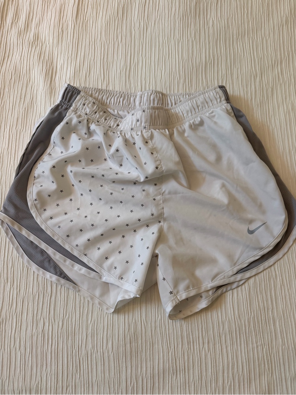 Nike Women’s White and Gray Star-Print Athletic Shorts